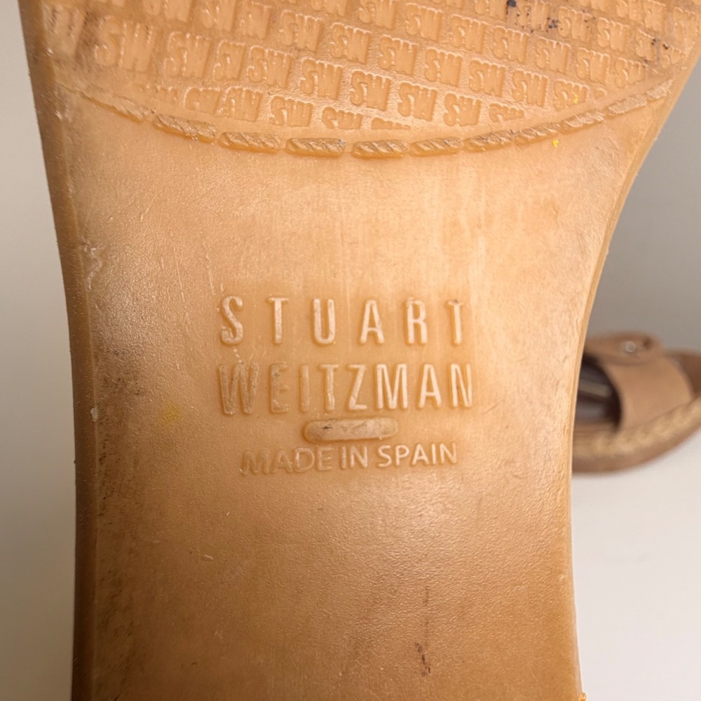 Stuart Weitzman Leather Espadrille Wedge Sandals Tan Ankle Strap Spain 7.5 - Picture 8 of 14